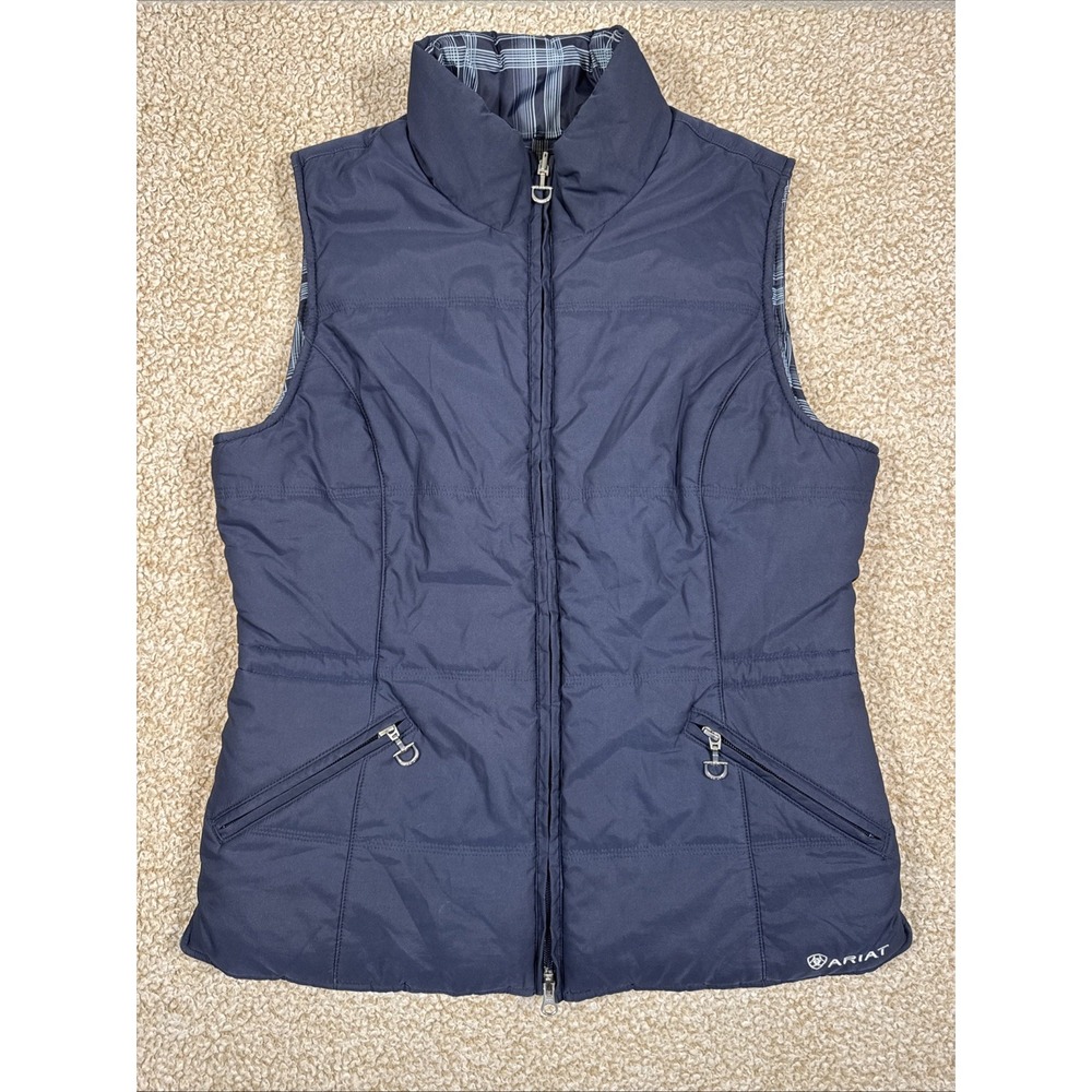 Ariat Puffer Vest Womens S Navy Blue Reversable Sleeveless Outdoor